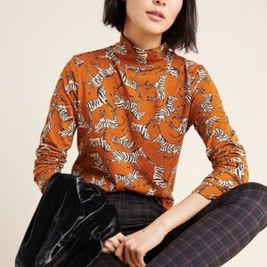 Anthropologie Maeve Brown Zebra Print Mockneck XL